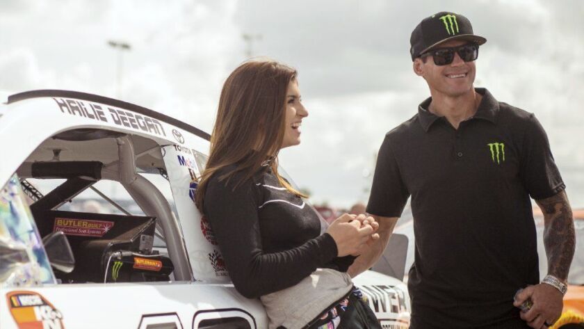 Brian Deegan S 17 Year Old Daughter Hailie Makes Nascar History With K N Series Win Los Angeles Times