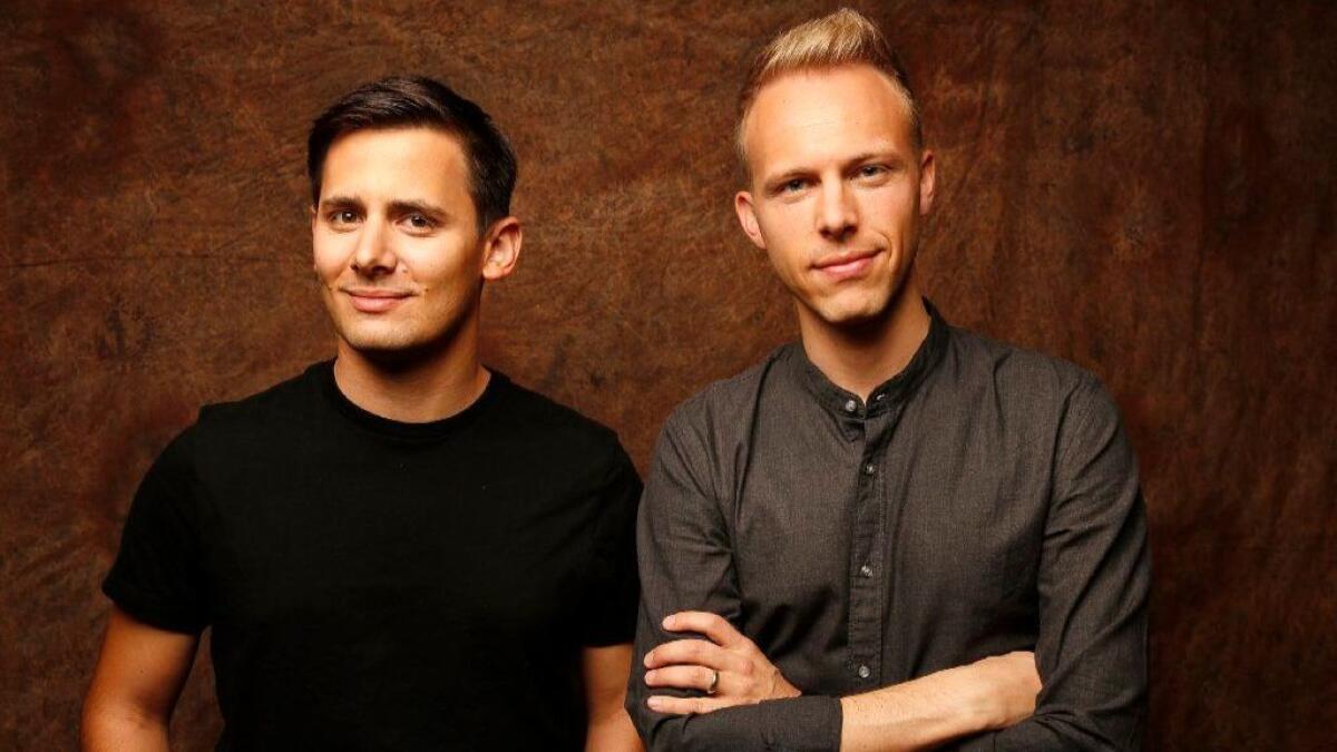 Songwriters Benj Pasek, left, and Justin Paul, collectively known as Pasek and Paul, in October 2017.