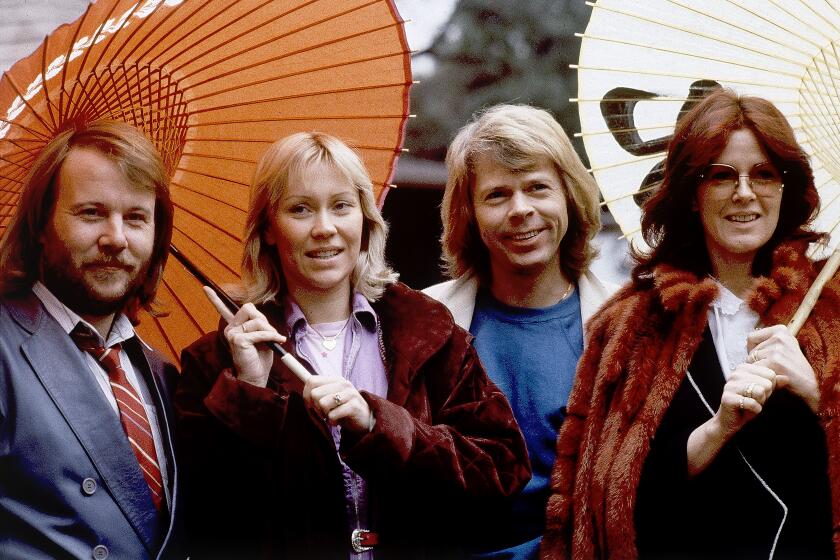 Members of the pop group ABBA appear in Tokyo on March 14, 1980. 