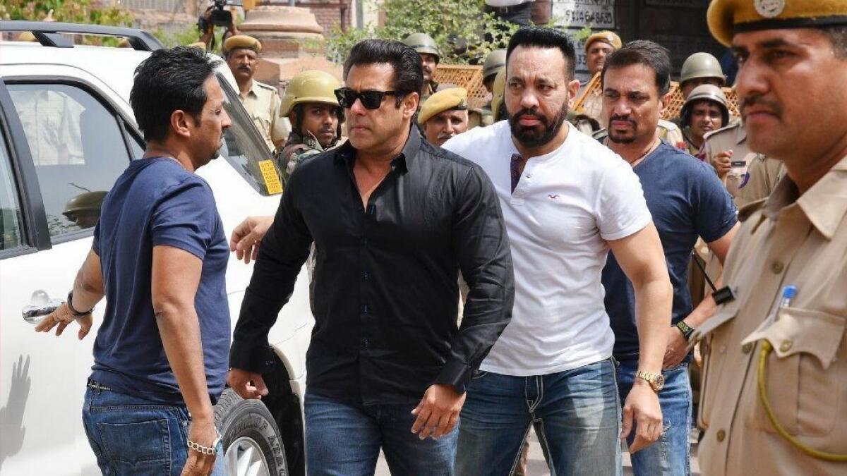 Bollywood star Salman Khan arrives at a courthouse in Jodhpur, India, before being convicted in a poaching case.