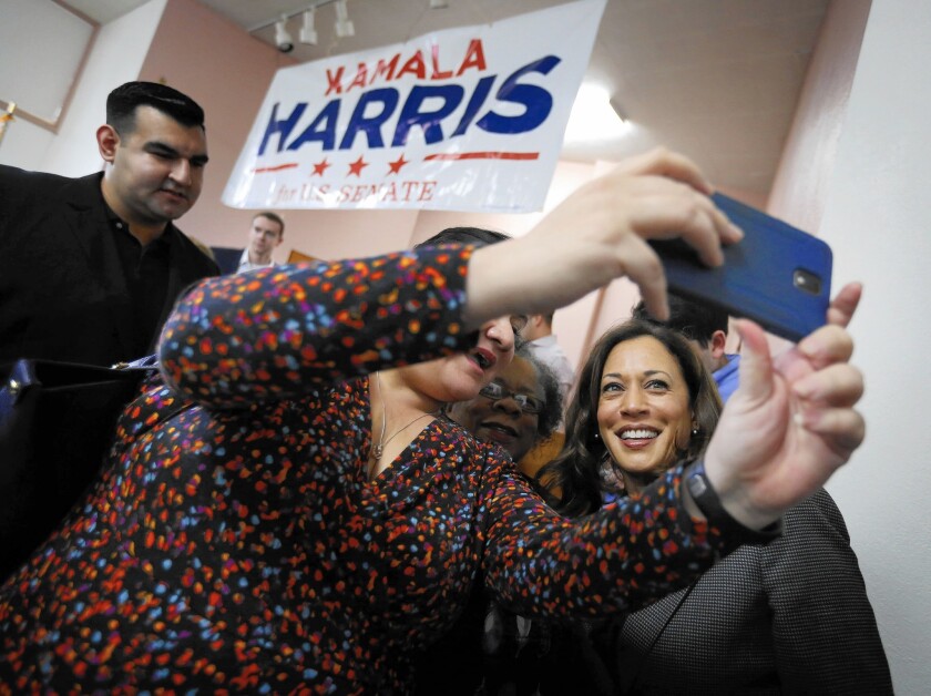California Atty. Gen. Kamala Harris campaigns Sunday at the L.A. headquarters of the Building and Construction Trades Council, an organized labor group that has endorsed her U.S. Senate bid to replace the retiring Barbara Boxer.