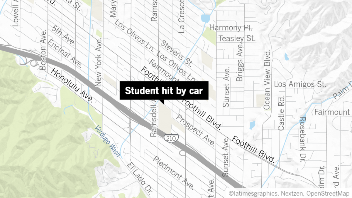 A student at Crescenta Valley High School was hospitalized after being struck by a car on Thursday during the campus’ lunch period, according to the Glendale Unified School District.
