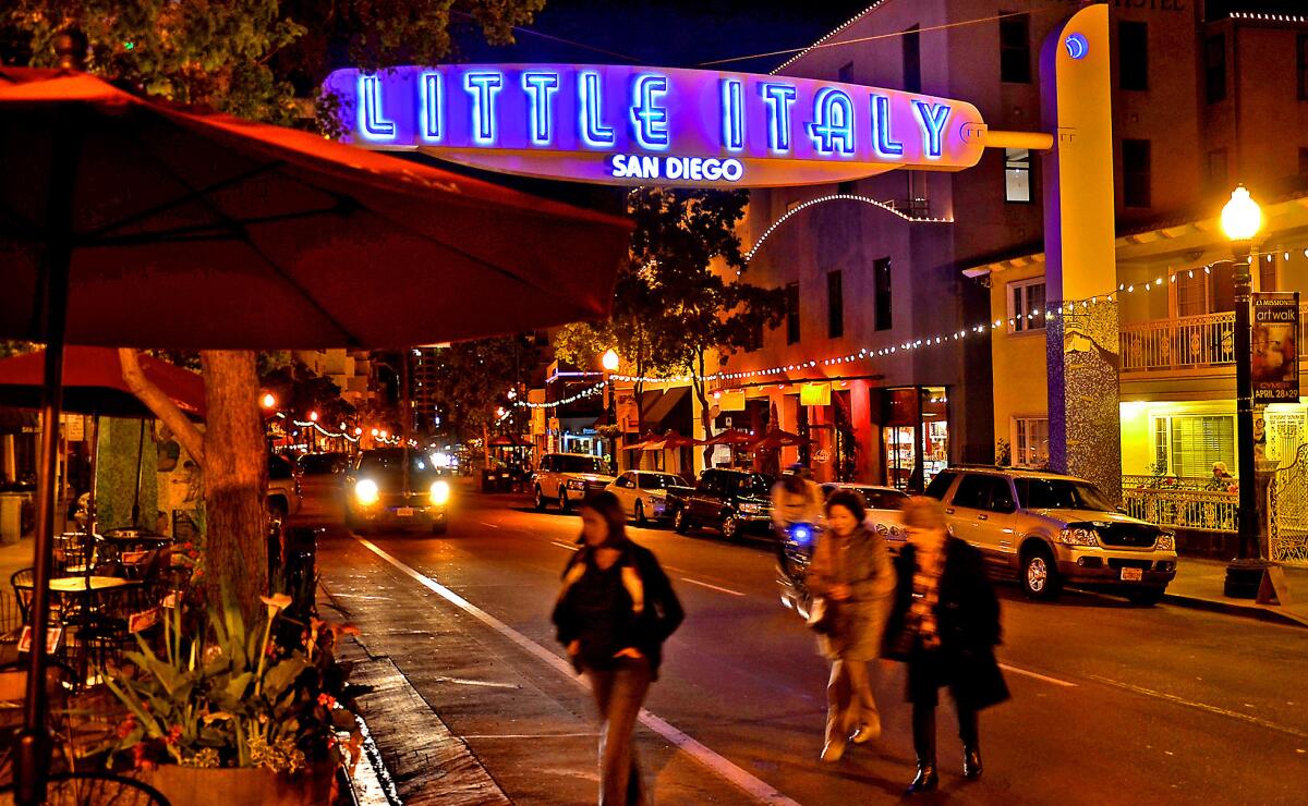 India Street in San Diego's Little Italy is lined with restaurants and shops. Increasingly, the neighborhood is popular among foodies who are drawn not just to the classic Italian eateries but also to the fare turned out by a raft of inventive chefs.
