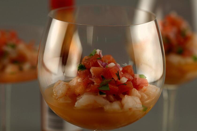 Warm shrimp cocktail with mescal.