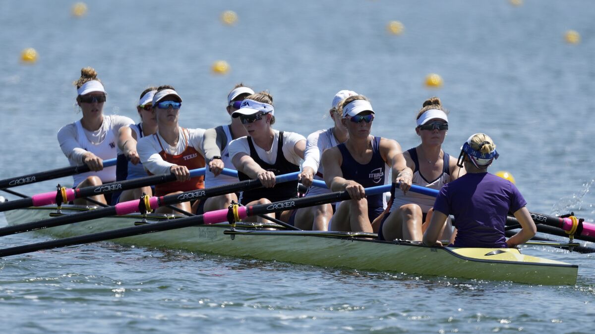 U.S. rowers train at the Sea Forest Waterway in Japan on Thursday.
