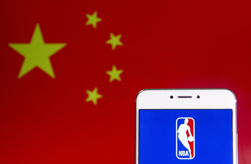 China flag and NBA logo