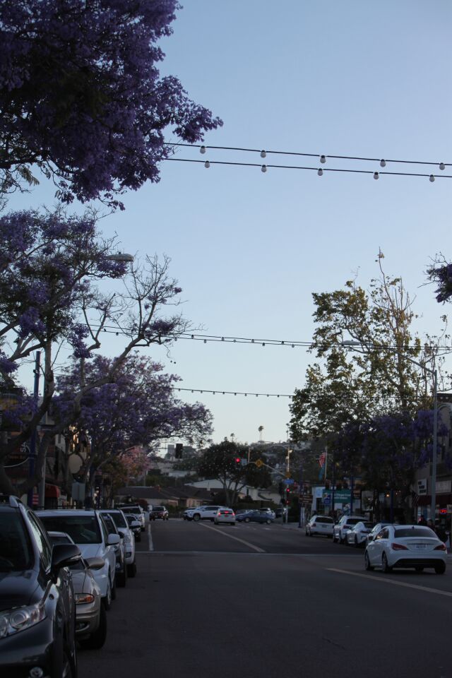 Rosecrans Street in Point Loma Village is pictured before the Village Lights were turned on overhead.