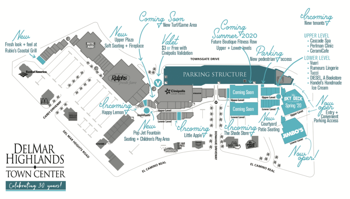 A map of upcoming changes to Del Mar Highlands Town Center.