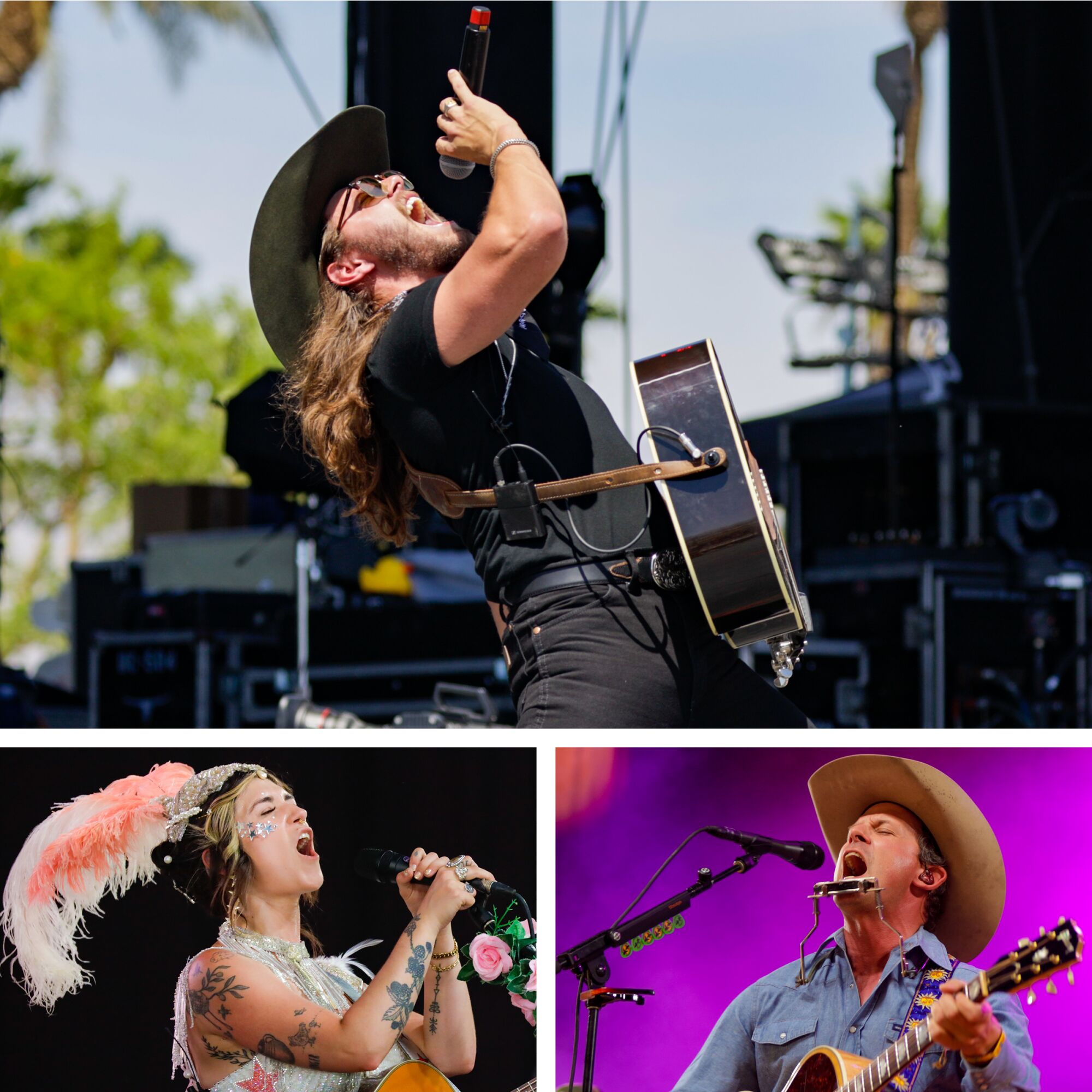 A combined photo of Warren Zeiders, Evan Felker and Sierra Farrell at Stagecoach.