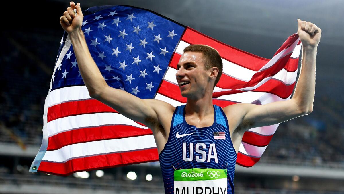 American Clayton Murphy celebrates after winning the bronze medal in the men's 800 meters on Monday.