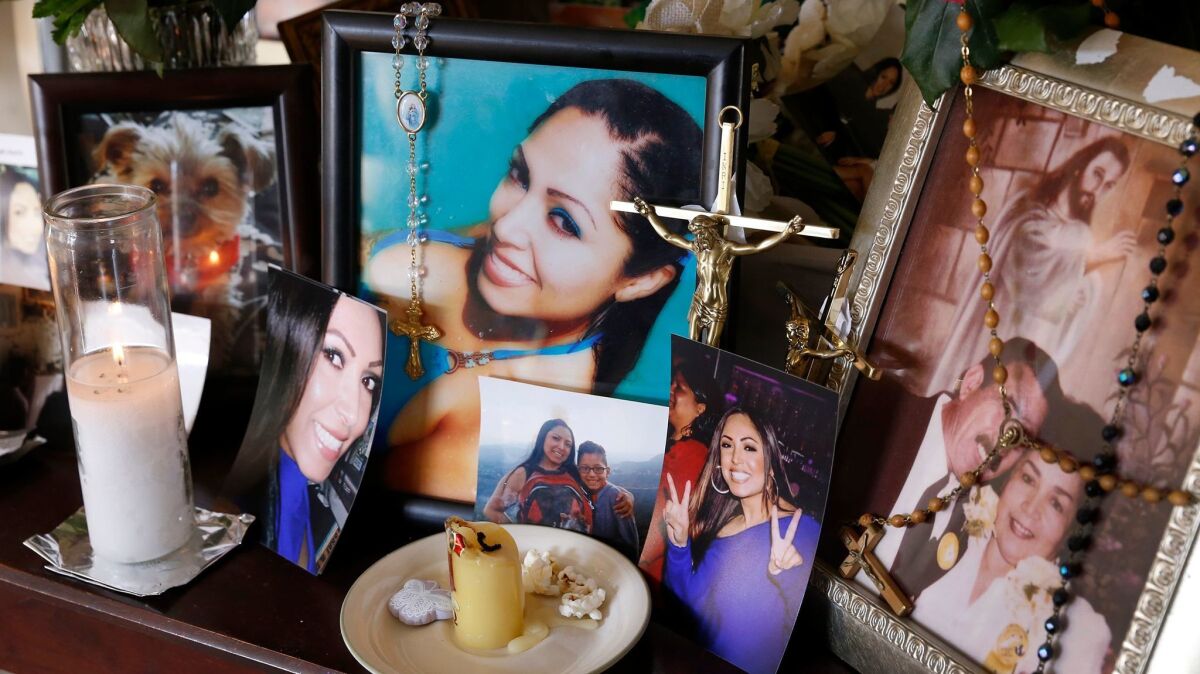 A memorial in the Duran family home in Arleta shows Sandra Duran, 42, who was killed Feb. 19 in North Hills.