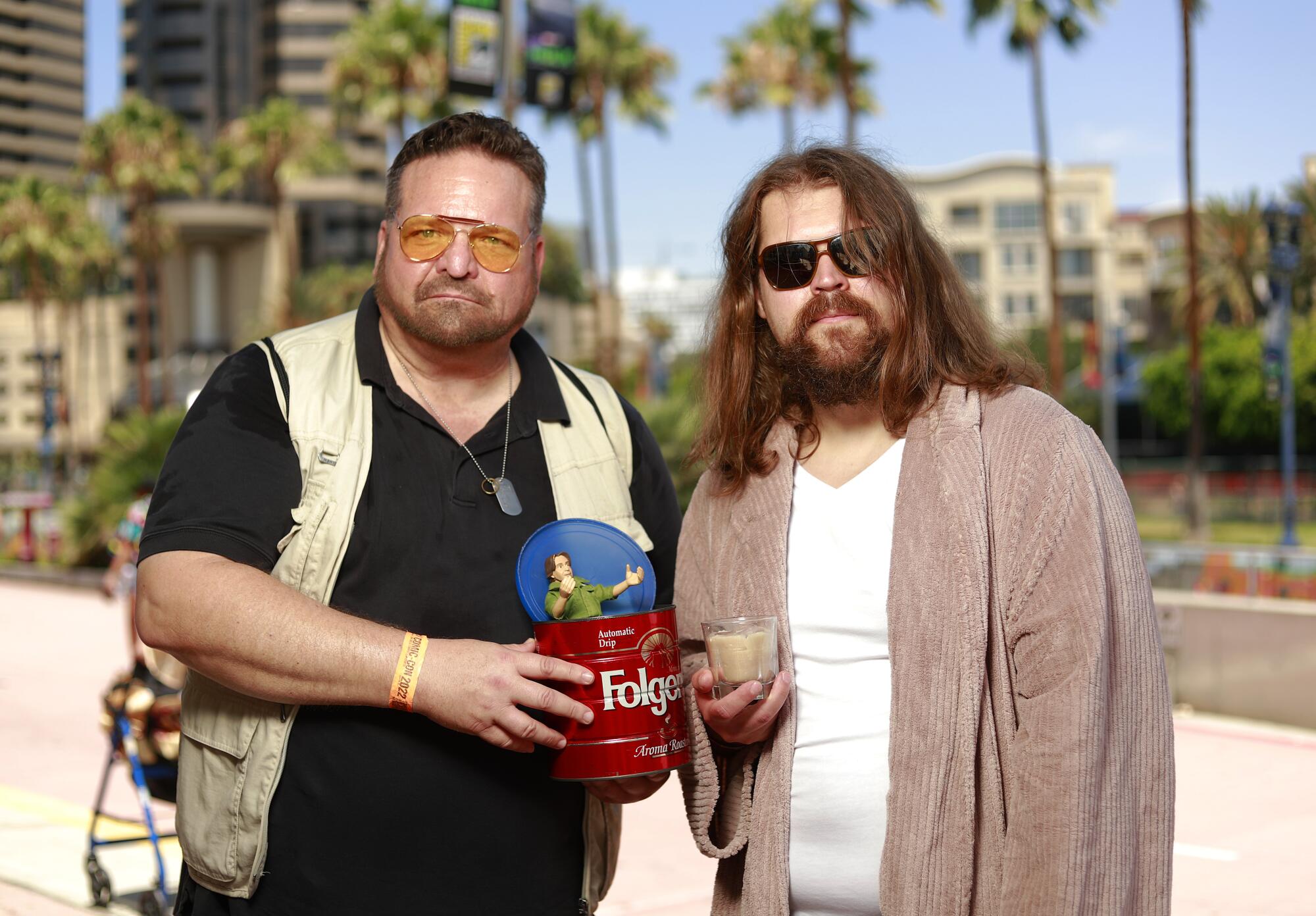 D T Flutch dressed as Walter, left. and Glad Micu as Jeff "The Dude" Lebowski at Comic-Con.