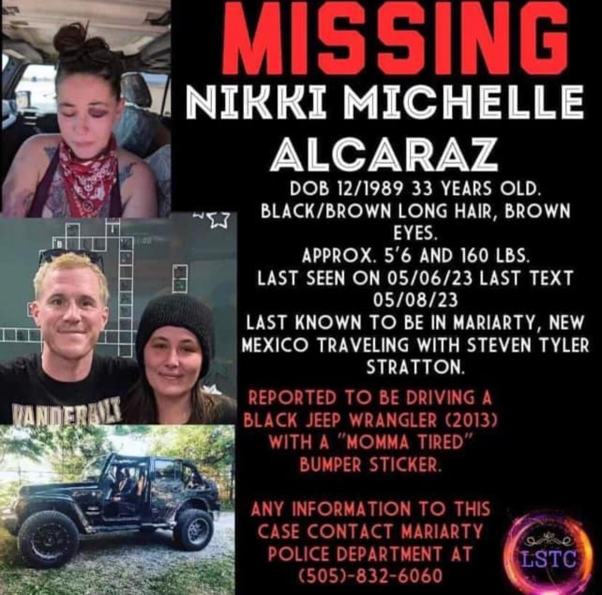 A missing person poster for Nikki Alcaraz.