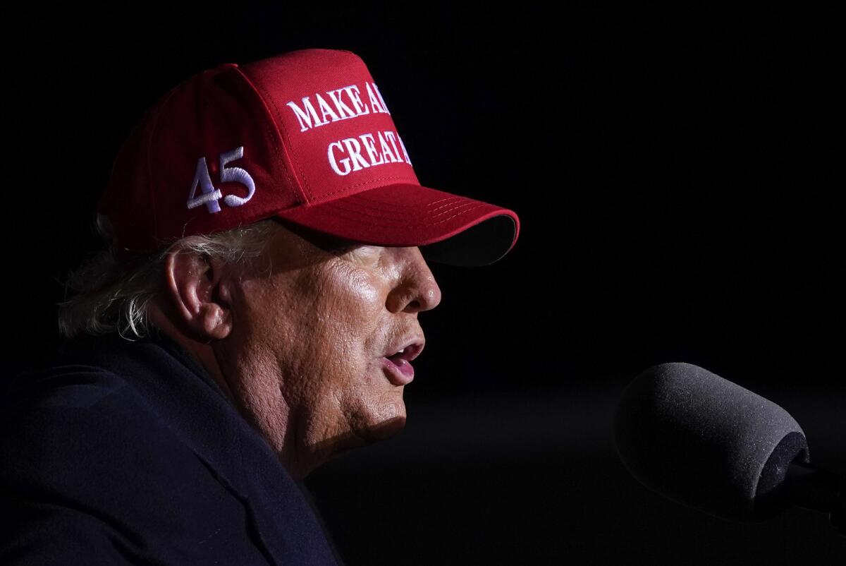 President Trump speaks at a campaign rally in Wisconsin on Nov. 2. 