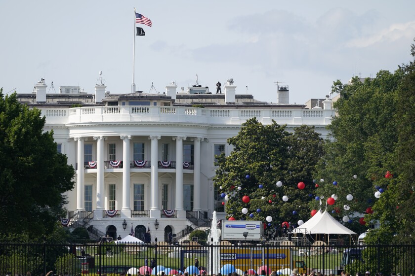 Balloons and tents set up on the South Lawn of the White House