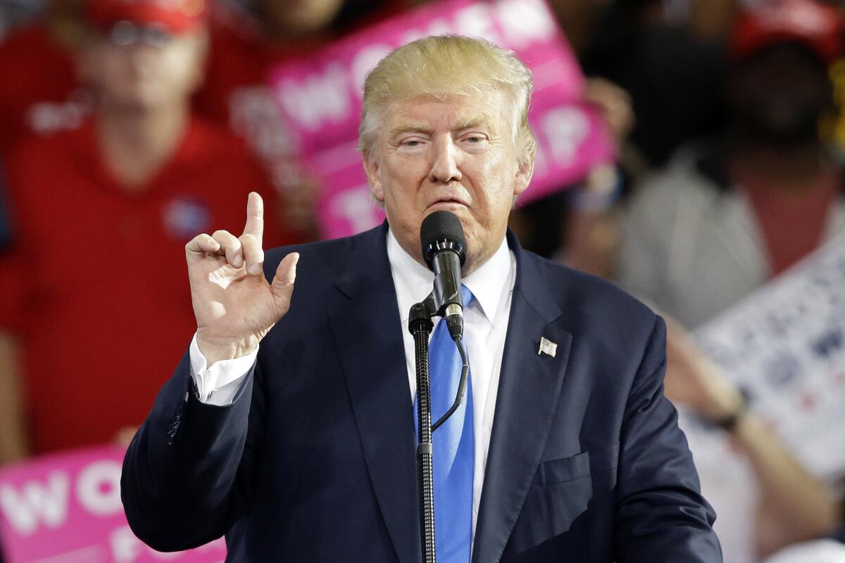 Republican presidential candidate Donald Trump at a campaign rally in Raleigh, N.C., on Monday.