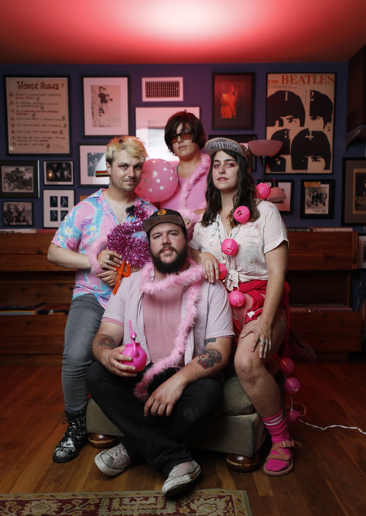 El Cajon, CA - JULY 13: Josh Smith, Shelbi Bennett, Jenny Merullo, and Zak Kmak of the "pink punk" band, The Havnauts