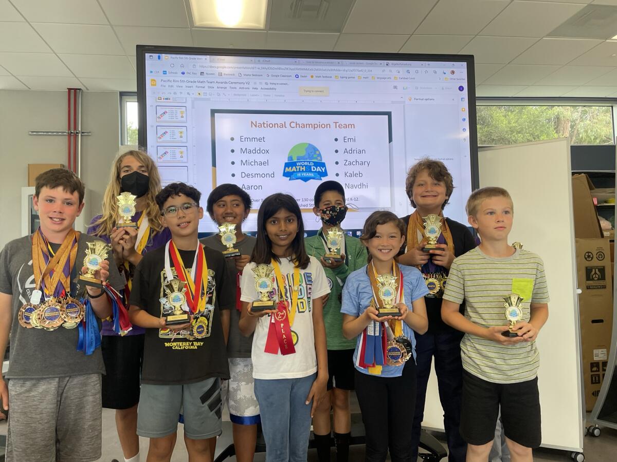Members of the Pacific Rim Elementary fifth-grade math team were named National Champions for World Math Day. 