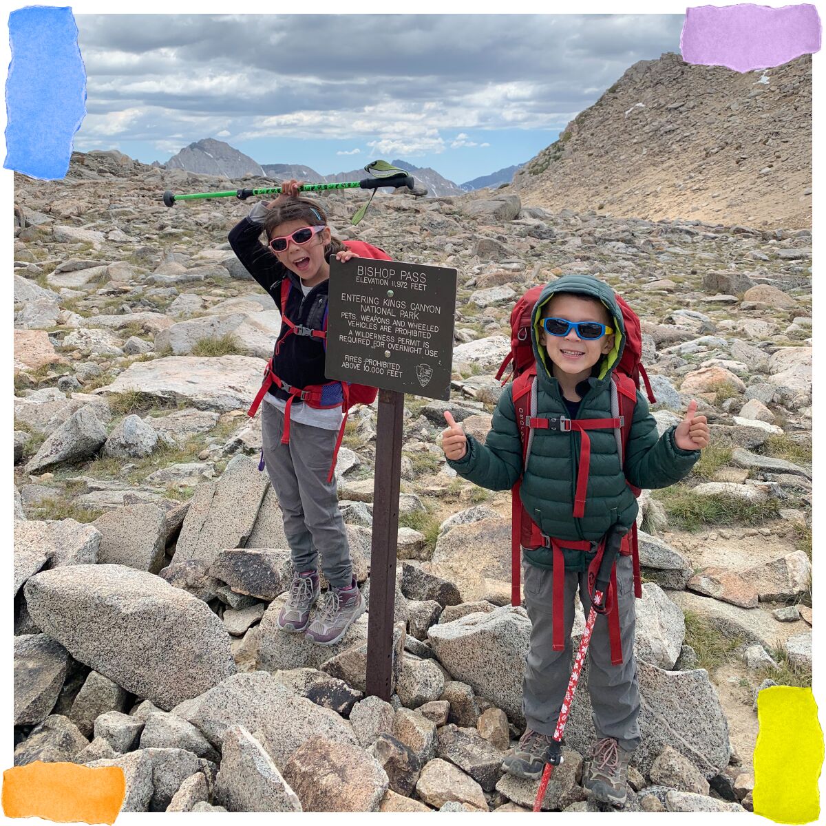 The twins pose for a picture at Bishop Pass.