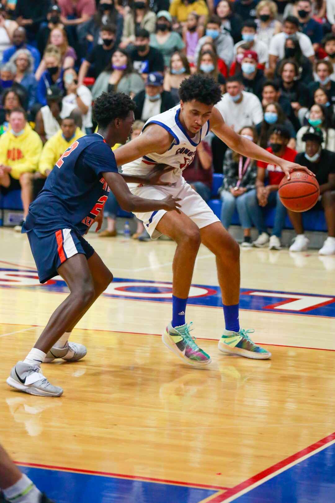 Los Altos' Jazz Gardner is defended by a Rolling Hills Prep player.