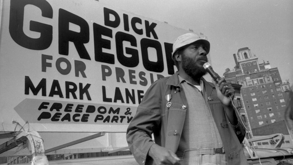 Dick Gregory campaigning for president with the Freedom & Peace Party in New York in 1969. (Anthony Barboza / Getty Images)