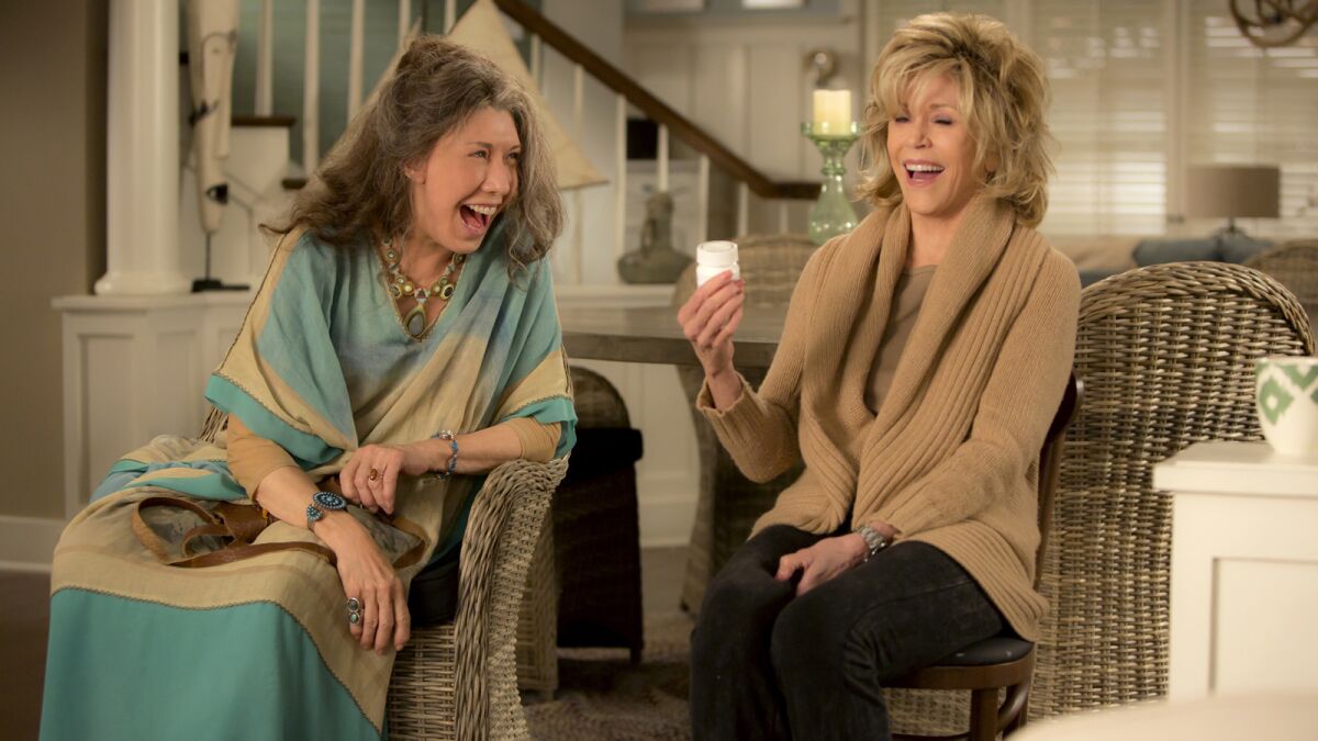 Lily Tomlin, left, and Jane Fonda in a scene from "Grace and Frankie."