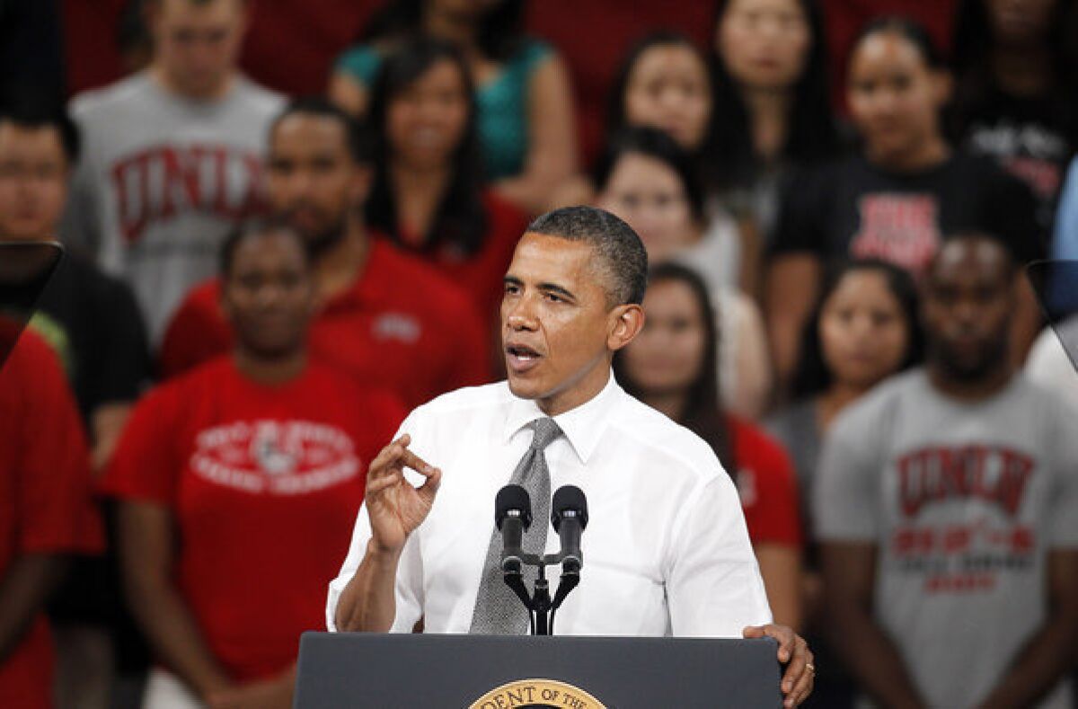 President Obama speaks at the University of Nevada-Las Vegas.