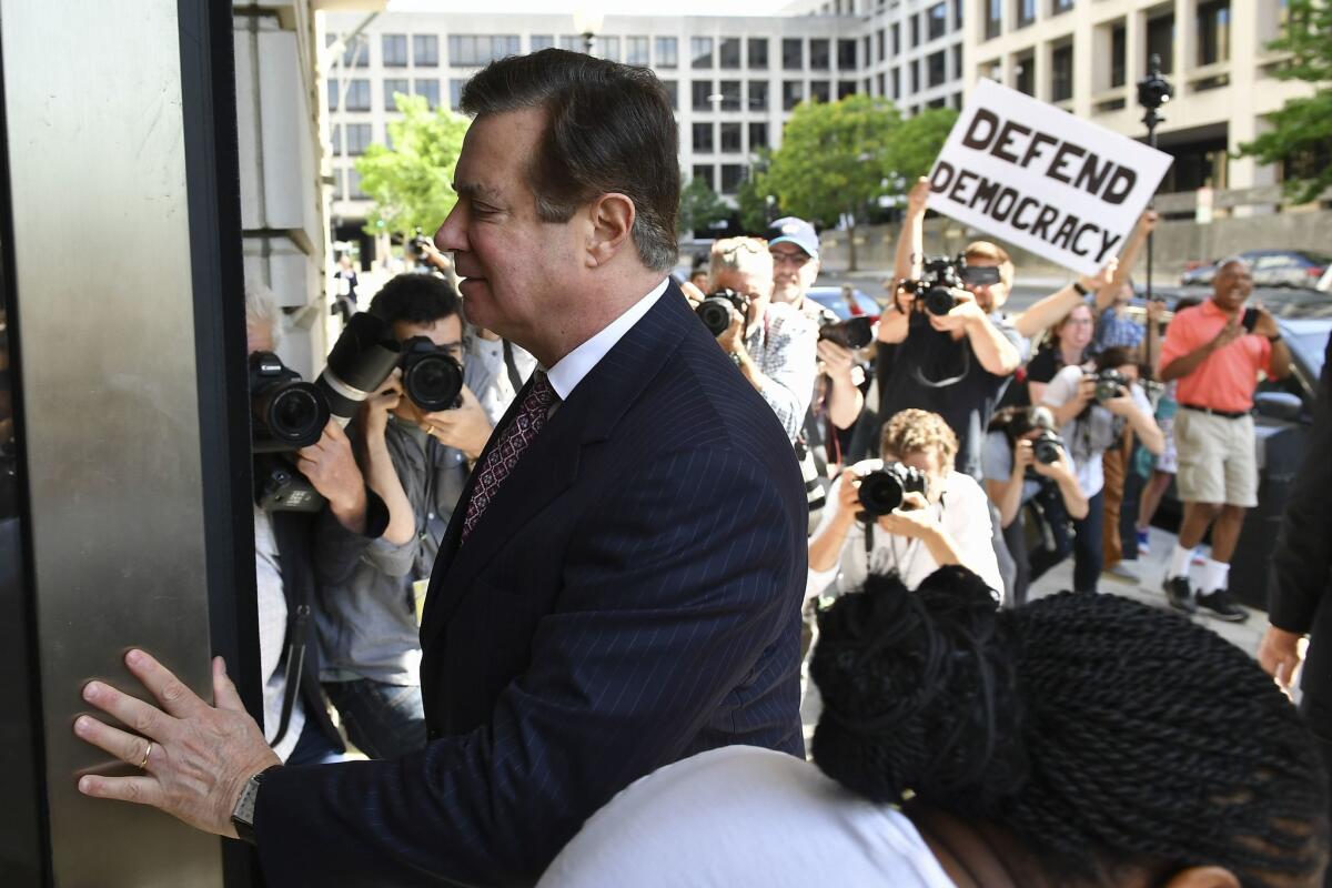 Paul Manafort arrives for Friday's hearing in U.S. District Court in Washington.