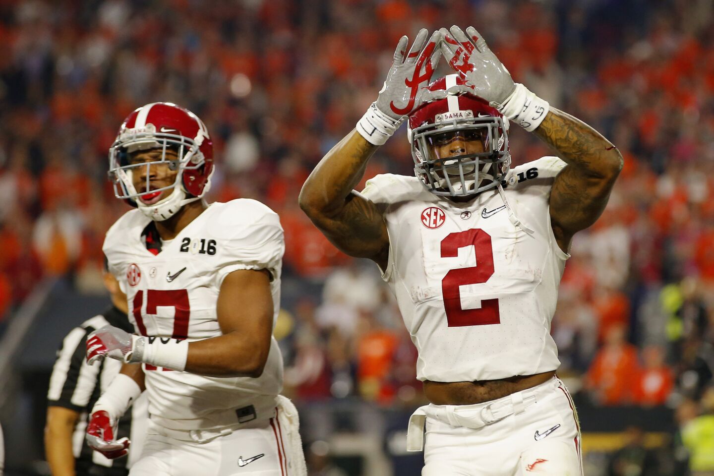 Alabama running back Derrick Henry celebrates after scoring on a 50-yard touchdown run during the College Football Playoff championship game on Jan. 11.