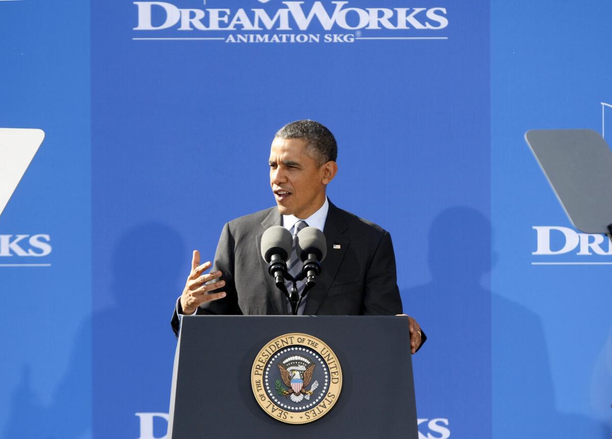 President Barack Obama spoke for about half hour to a large crowd at DreamWorks in Glendale on Tuesday, Nov. 26, 2013.