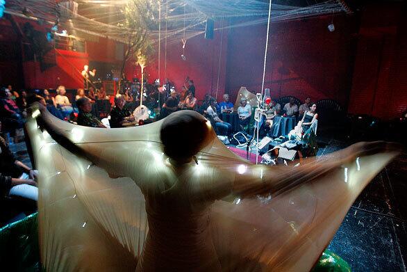 A shrouded Carmina Escobar plays a witch in the production of Veronika Krausas' opera at Fais Do-Do.