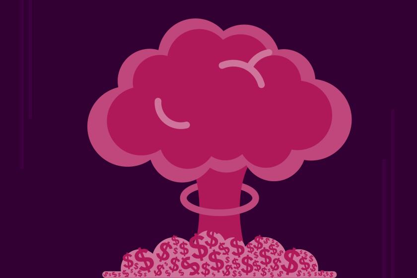 a pink mushroom cloud with dollar signs around the base