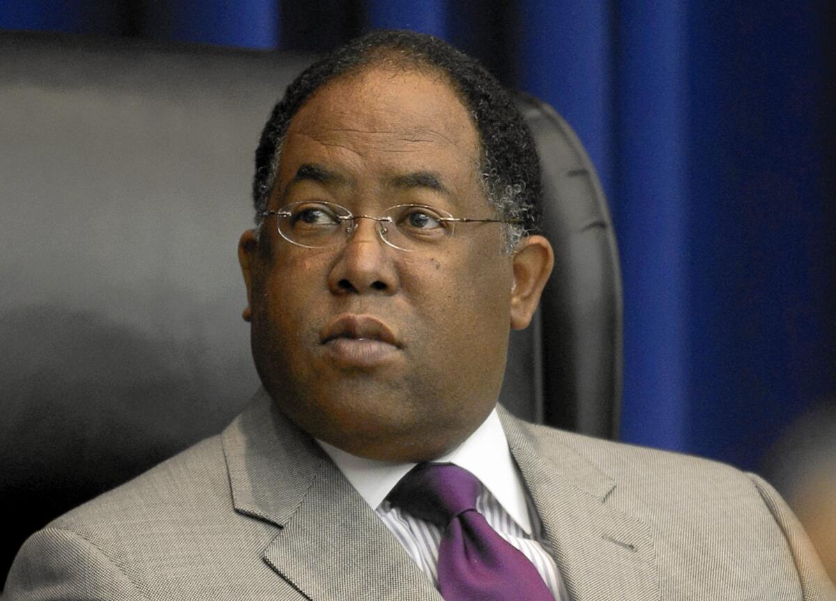 Los Angeles County Supervisor Mark Ridley-Thomas at a meeting in 2013. County prosecutors have declined to file criminal charges in connection with taxpayer-funded work performed at Ridley-Thomas’ home.