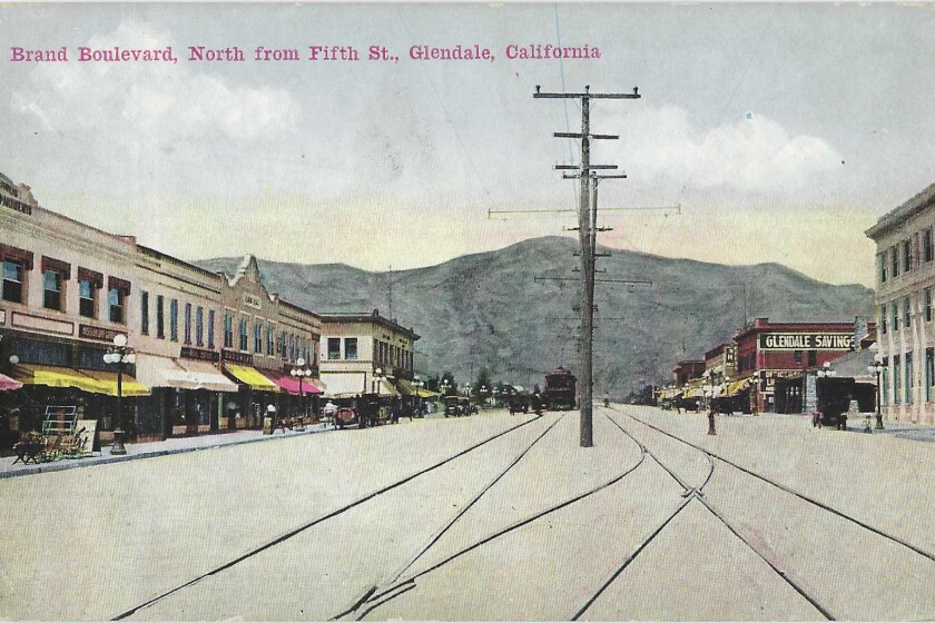 A vintage postcard from Patt Morrison's collection shows Brand Boulevard long before the Americana mall.