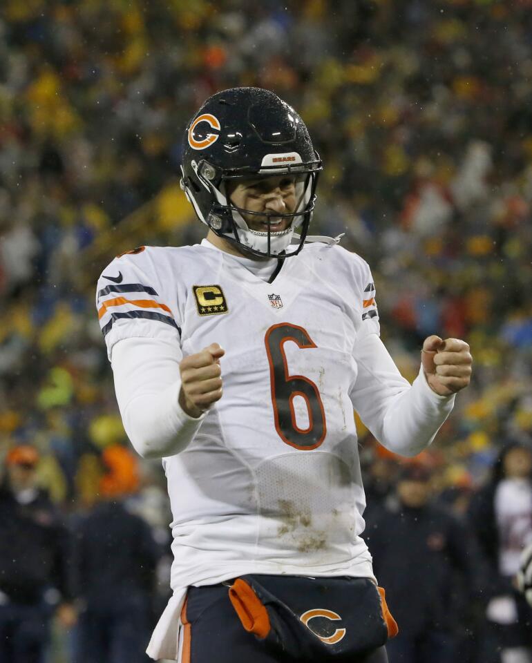 Jay Cutler after throwing a touchdown pass to Zach Miller against the Green Bay Packers.