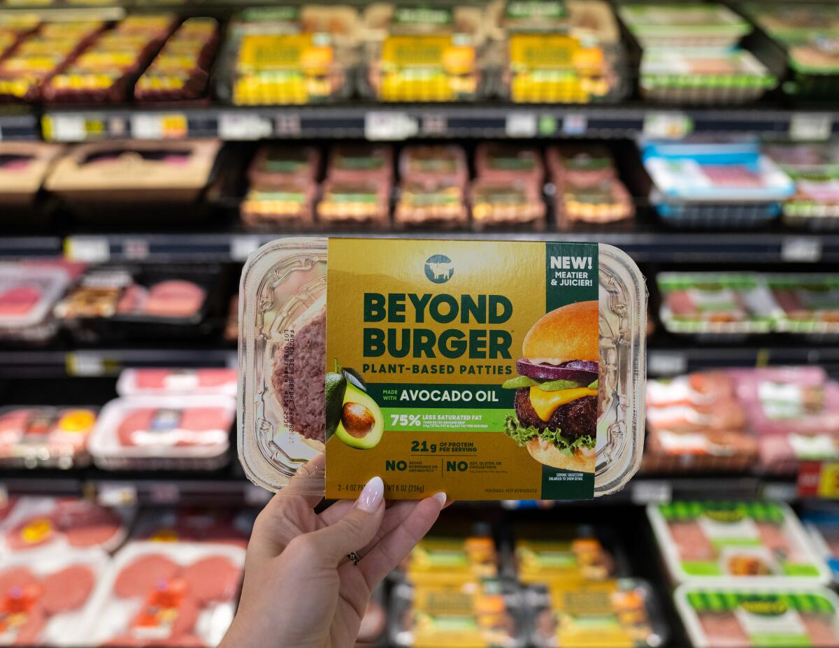 A package of Beyond Meat's new burger, which contains less saturated fat and sodium than previous versions. 