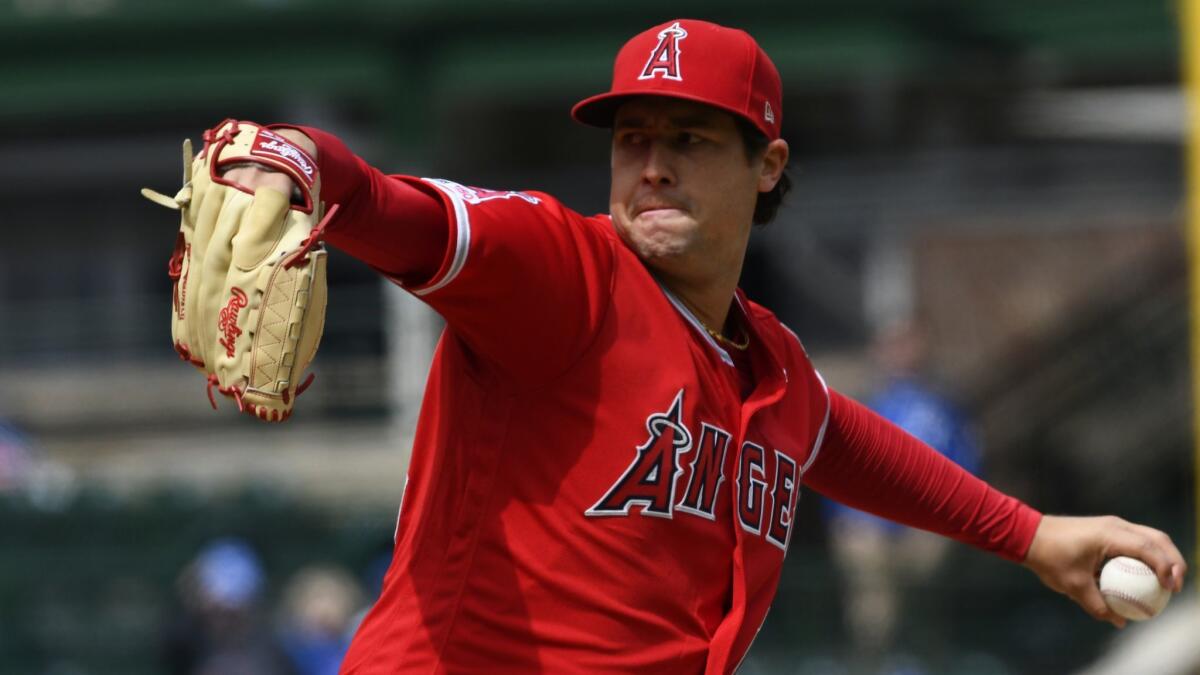 Angels pitcher Tyler Skaggs delivers a pitch against the Cubs on April 19.