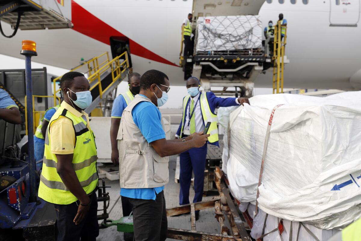 Shipment of COVID-19 vaccines at Kotoka International Airport in Accra, Ghana.