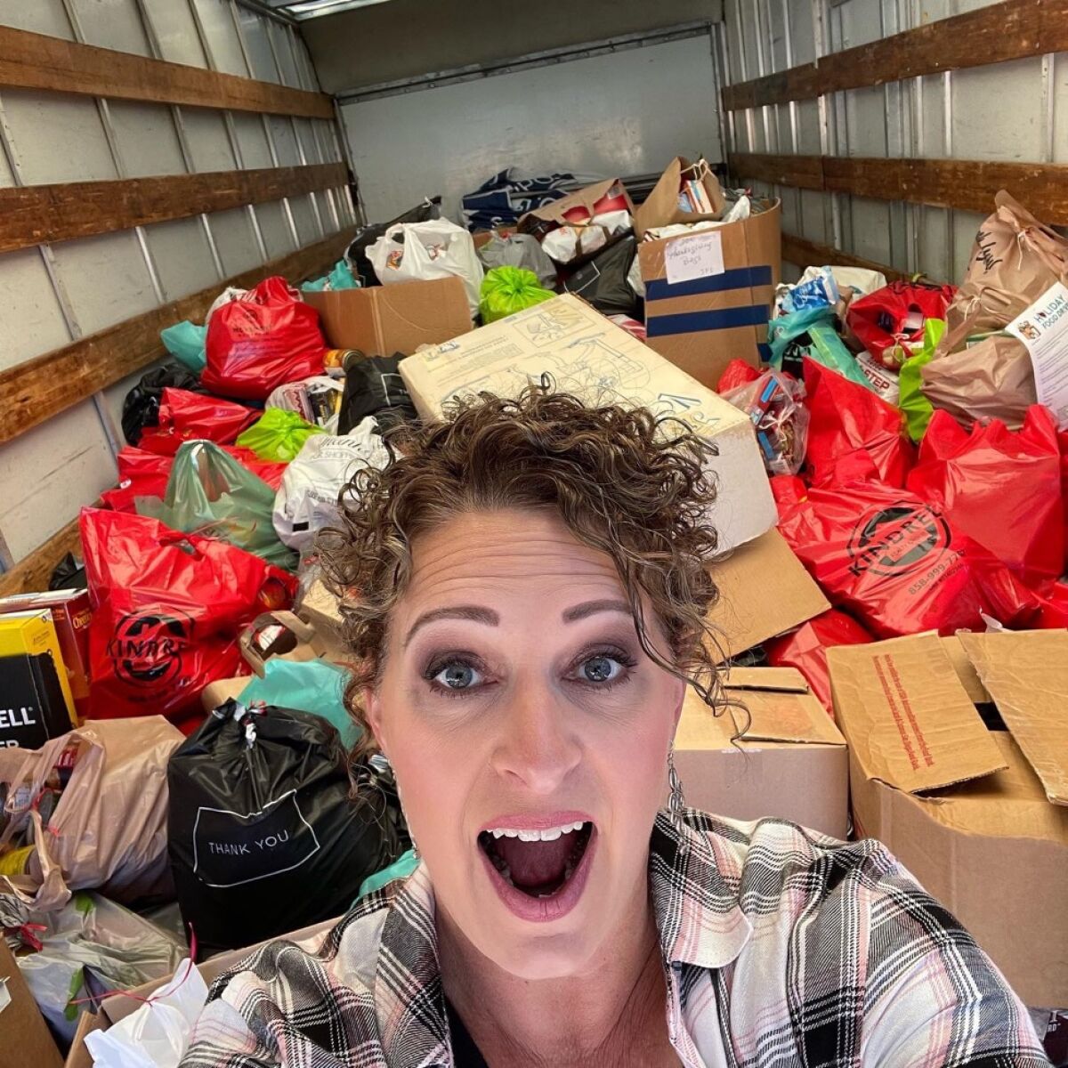 Sharon Anderson with some of the donations.