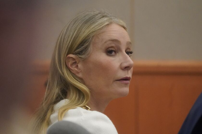 Actor Gwyneth Paltrow looks on as she sits in the courtroom on Wednesday, March 22, 2023, in Park City, Utah. Doctors and family members are beginning to testify on the second day of trial in Utah, where Paltrow is accused of crashing into a skier at Deer Valley Resort, leaving him concussed and with four broken ribs. (AP Photo/Rick Bowmer, Pool)