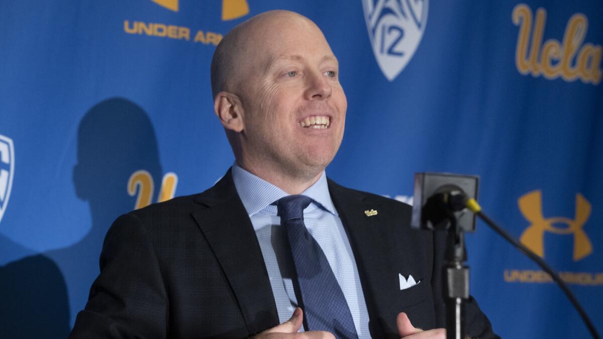 Mick Cronin is introduced as the new head coach of the UCLA men's basketball team during a news conference on April 10.