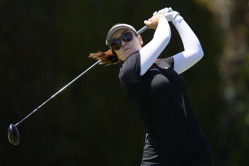 Hannah Green hits from the second tee during the fourth round of the LPGA's JM Eagle LA Championship.