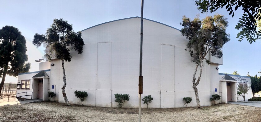 A current view of north wall of the PB Recreation Center, which will be painted as part of a community art project.