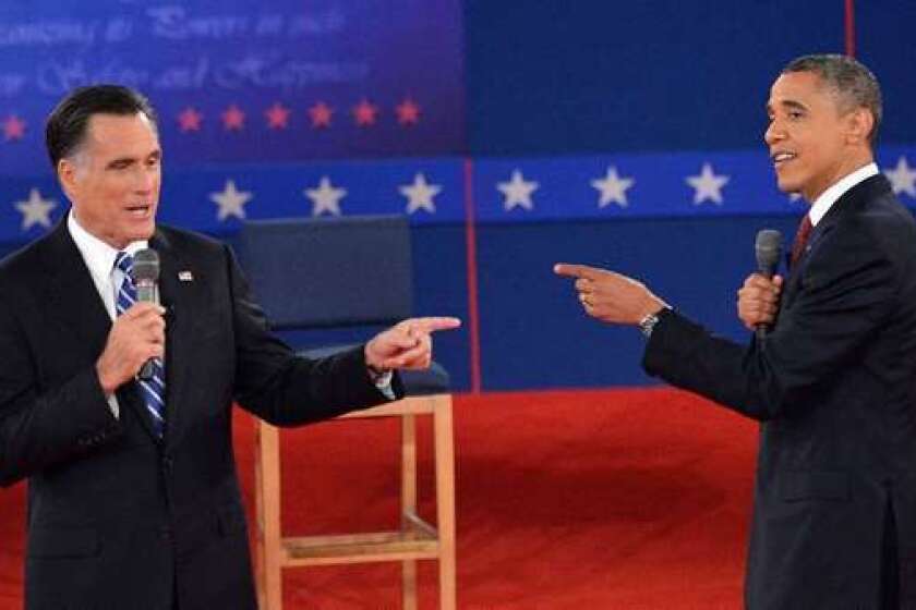 Mitt Romney and President Obama debate at Hofstra University in Hempstead, N.Y.