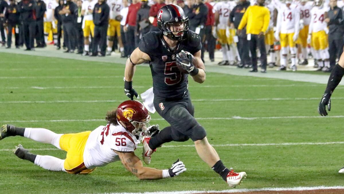 Stanford running back Christian McCaffrey runs in for a 10-yard touchdown against USC in the Pac-12 Championship game.