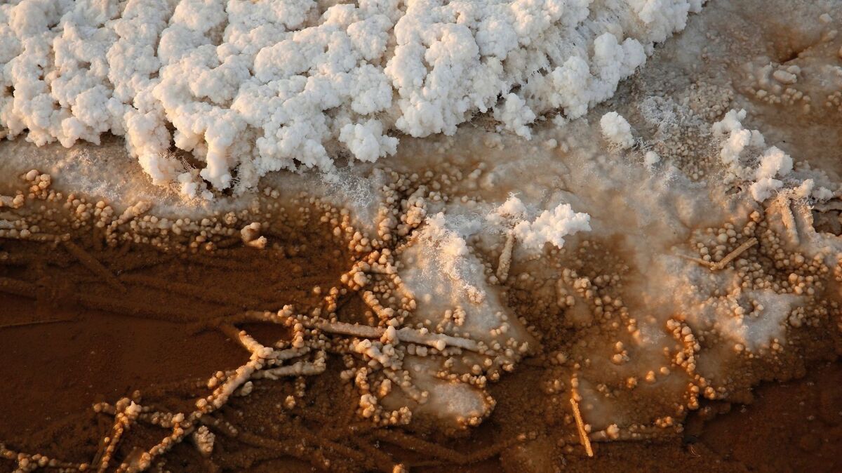 Salt appears in rivers surrounding Garmsar, Iran, the result of acidification caused by a lack of vegetation.