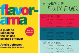 Diptych of the "Flavorama" book cover and illustration of fruity flavor elements.