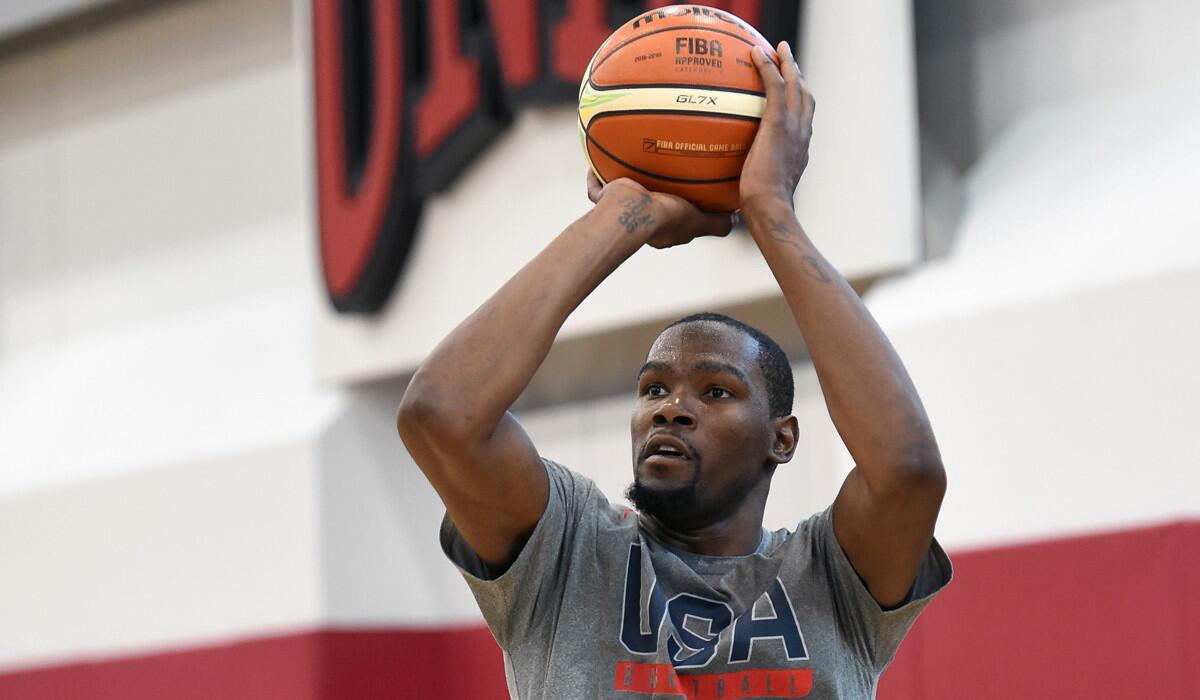 Team USA's Kevin Durant shoots during a practice session on Wednesday in Las Vegas.