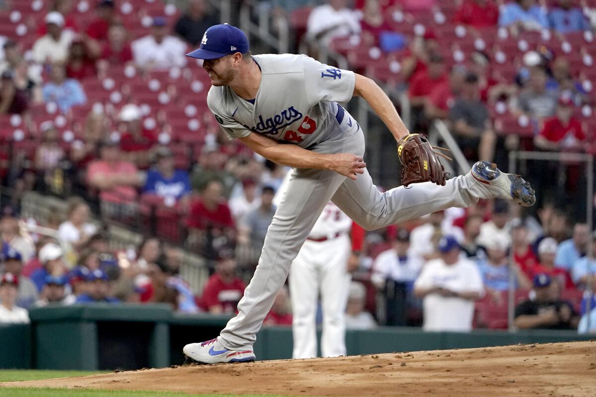 Dodgers pitcher Corey Knebel during the first inning against the St. Louis Cardinals Tuesday.