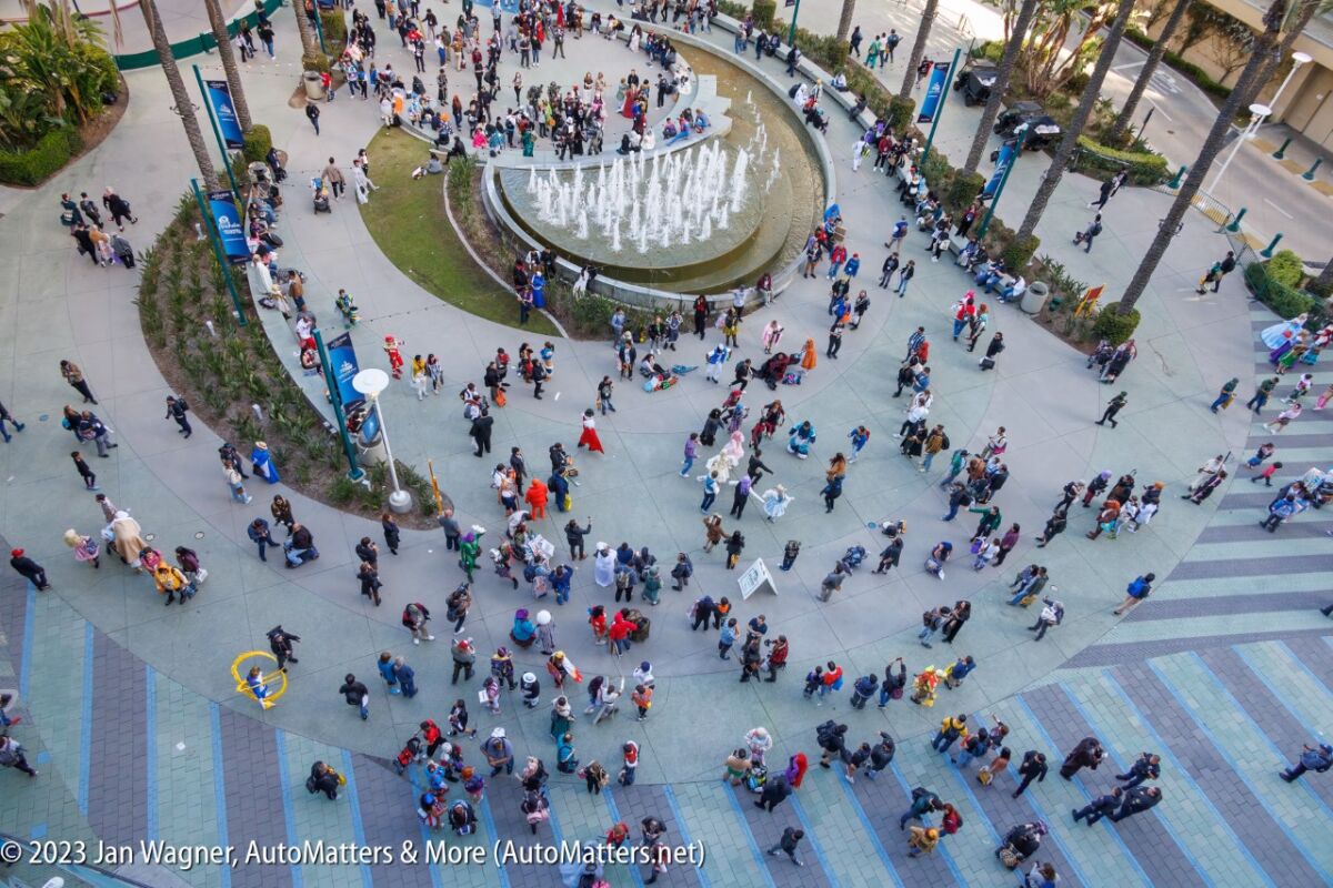 Attendees in front of the Anaheim Convention Center.